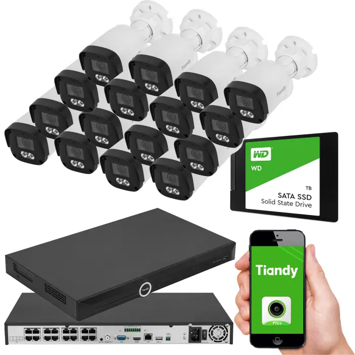 Kompletny zestaw do monitoringu Tiandy 16 kamer zewnętrznych 4 mpx Dysk SSD